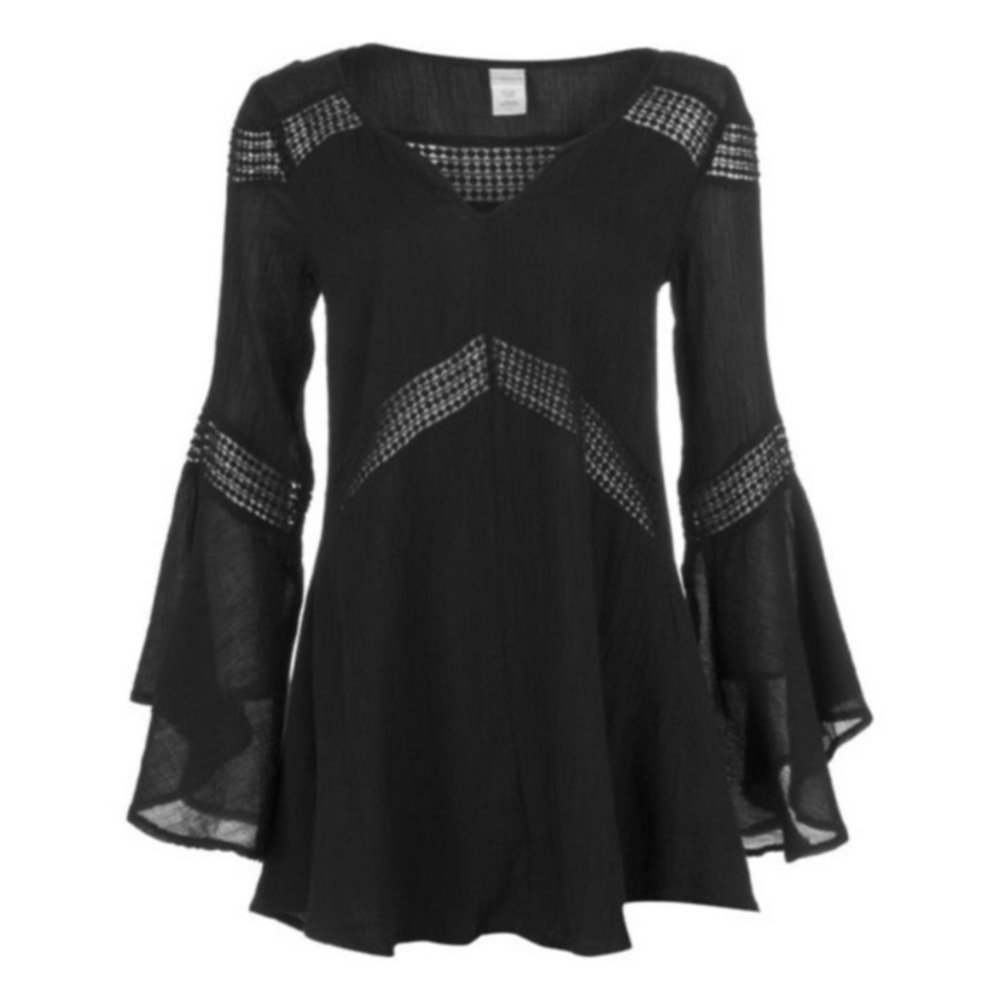 L* Space Black Bell Sleeve Swim Coverup S